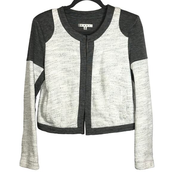 CABI gray & white blocked crop jacket blazer size medium Style 211 - Picture 2 of 8